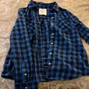 Blue and Black Plaid Button-Up Shirt